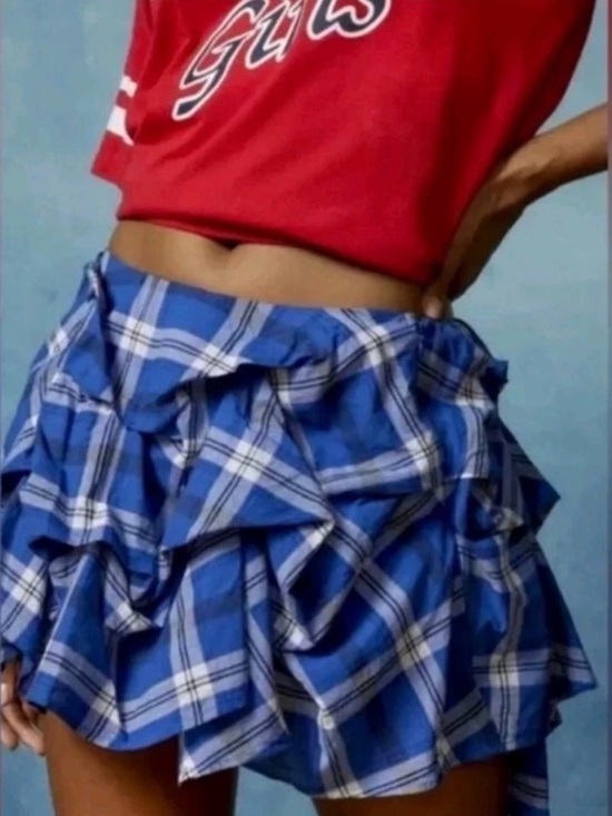 Urban Outfitters Dresses & Skirts - URBAN OUTFITTERS BDG Blue Plaid Anna Ruched Bubble Mini Skirt